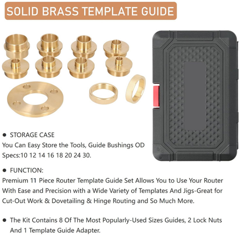 11PCS Mässing Router Mall Guide Sleeve Kit