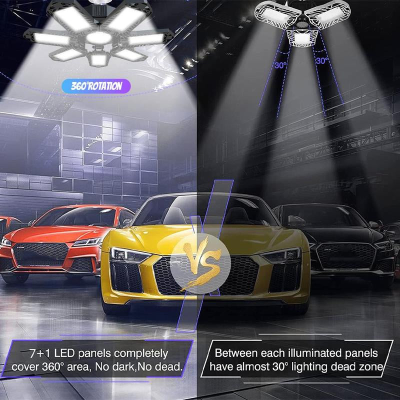 Ljusstark LED-garagelampa med deformerbara paneler
