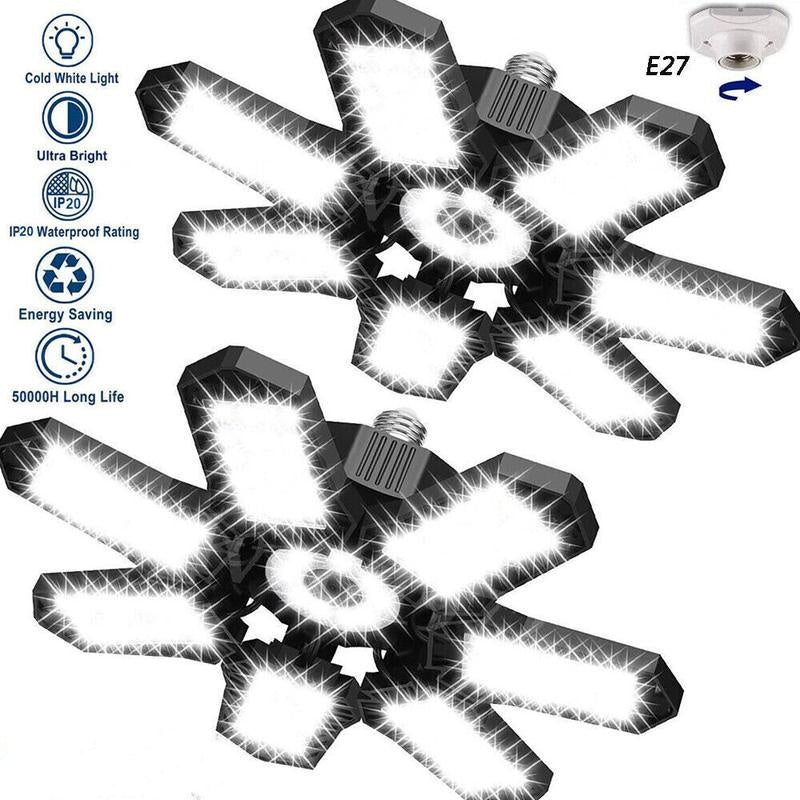 Ljusstark LED-garagelampa med deformerbara paneler