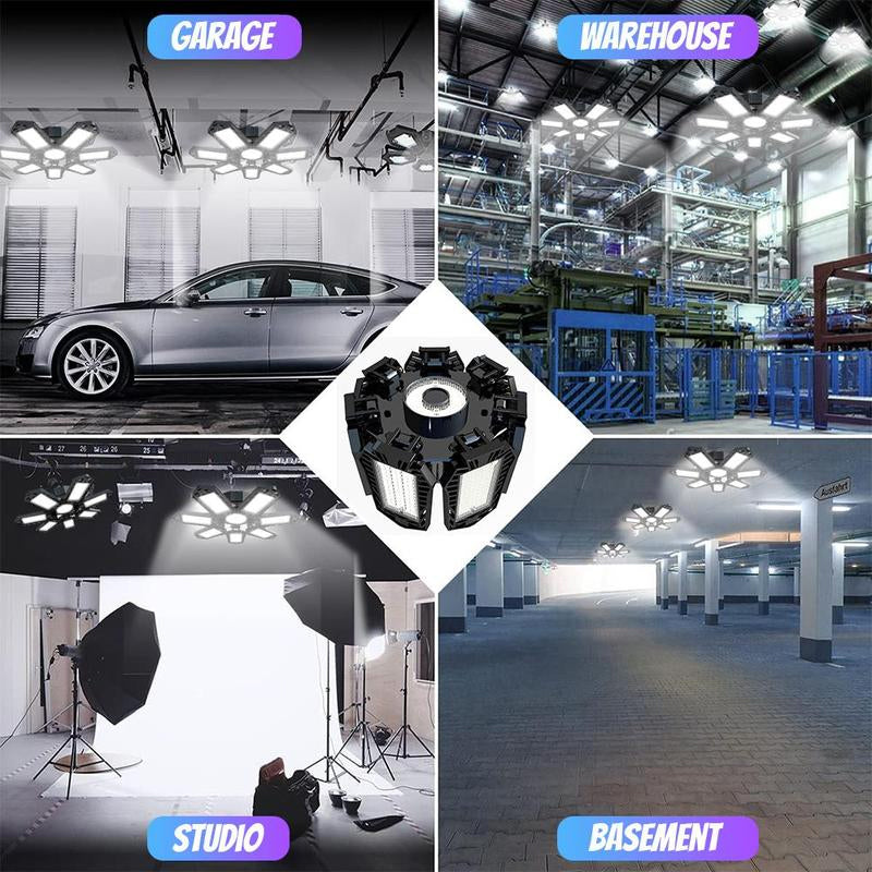 Ljusstark LED-garagelampa med deformerbara paneler