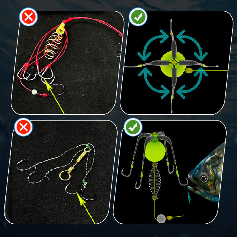 Anti-Tangle fiskeset med fyra krokar