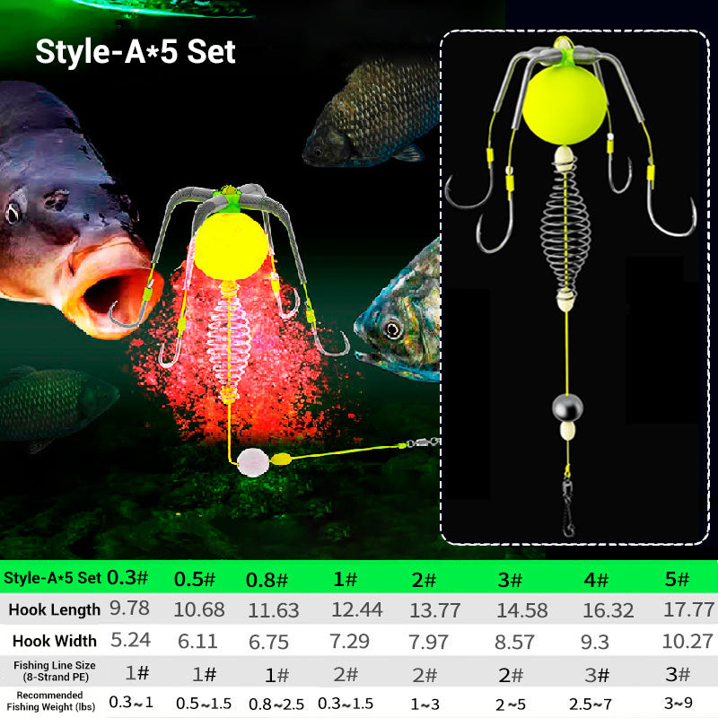 Anti-Tangle fiskeset med fyra krokar