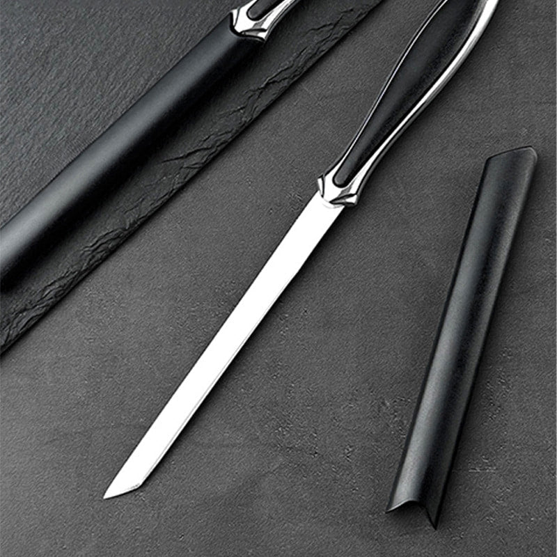 Bärbar campingkniv i rakt stål med slida