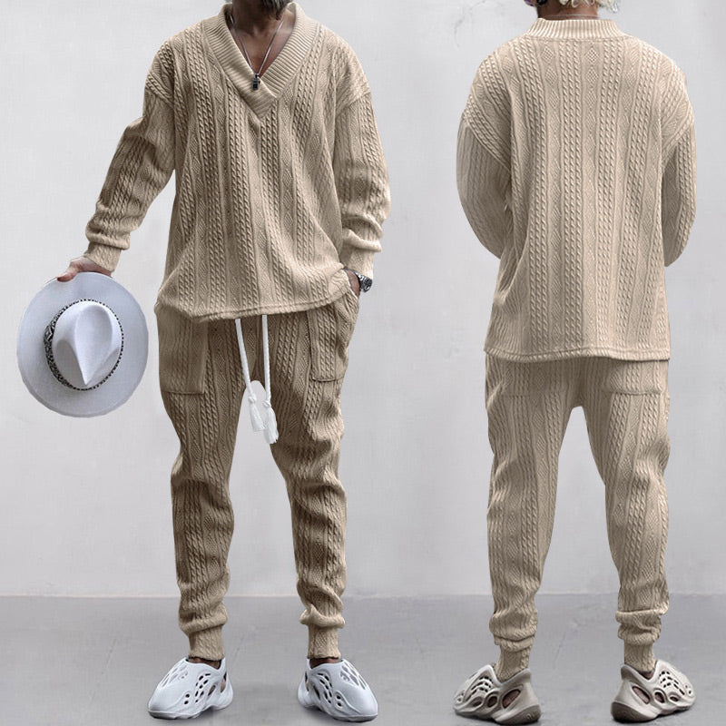 đ„GRATIS FRAKT đ„ TvĂ„delat set för mĂ€n med löst sittande sweatshirt med V-ringning och joggingbyxor
