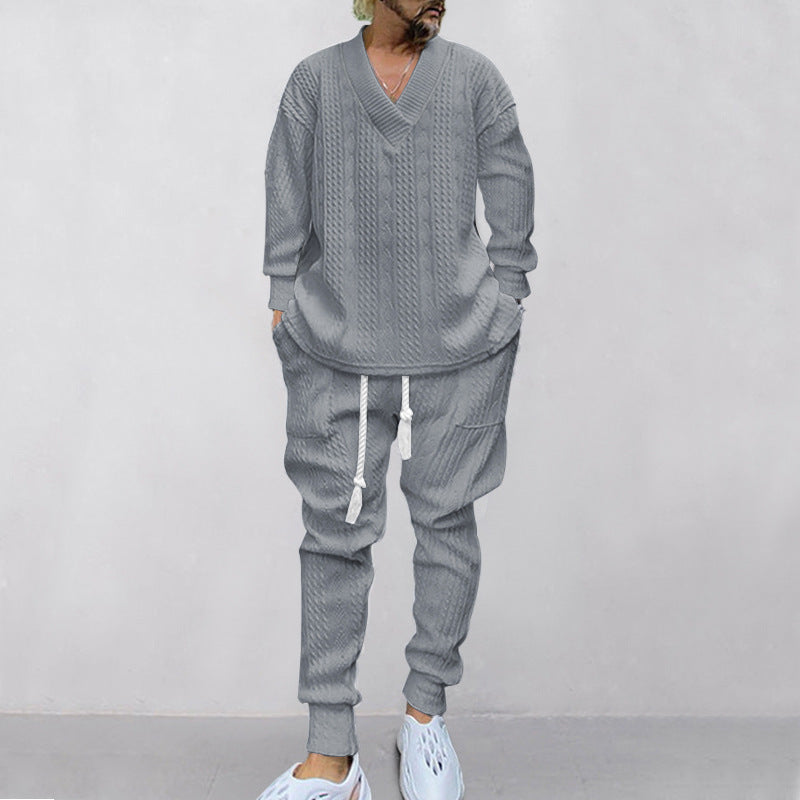 đ„GRATIS FRAKT đ„ TvĂ„delat set för mĂ€n med löst sittande sweatshirt med V-ringning och joggingbyxor