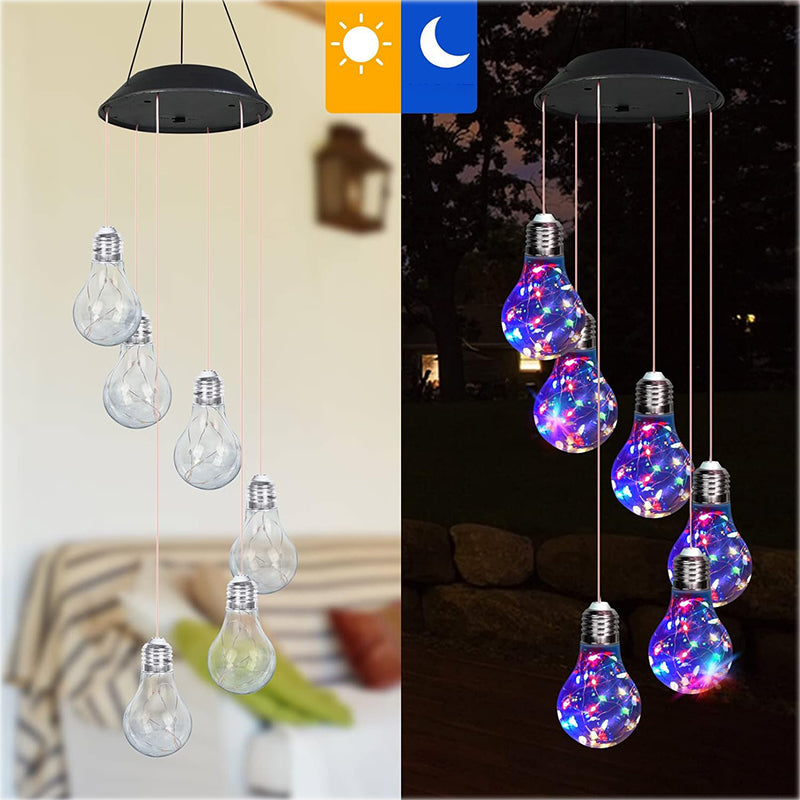 Färgglada LED-solcellsdrivna vindspel med glödlampa