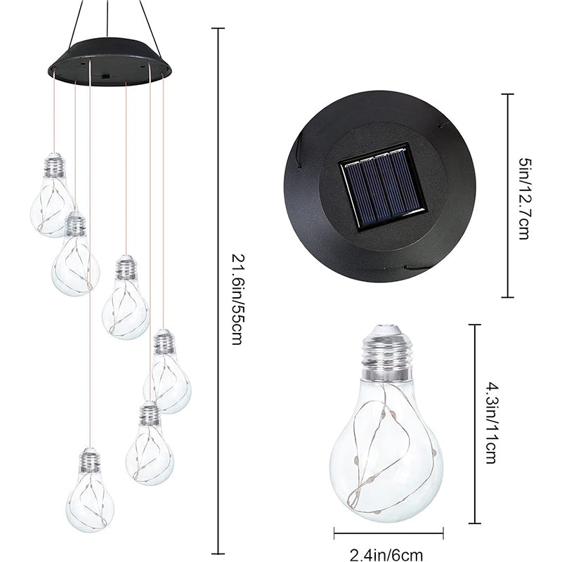 Färgglada LED-solcellsdrivna vindspel med glödlampa
