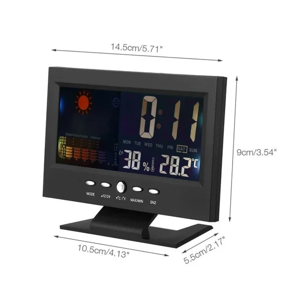 đ„Digital LED -temperaturfuktighet Monitor VĂ€derprognos LED -bordsvattenklocka