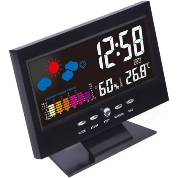 đ„Digital LED -temperaturfuktighet Monitor VĂ€derprognos LED -bordsvattenklocka