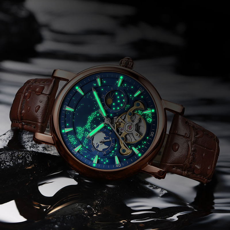 đ„Lyxig automatisk Luminous Starry Sky-klocka för mĂ€n