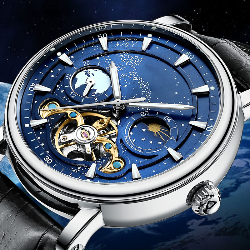 đ„Lyxig automatisk Luminous Starry Sky-klocka för mĂ€n