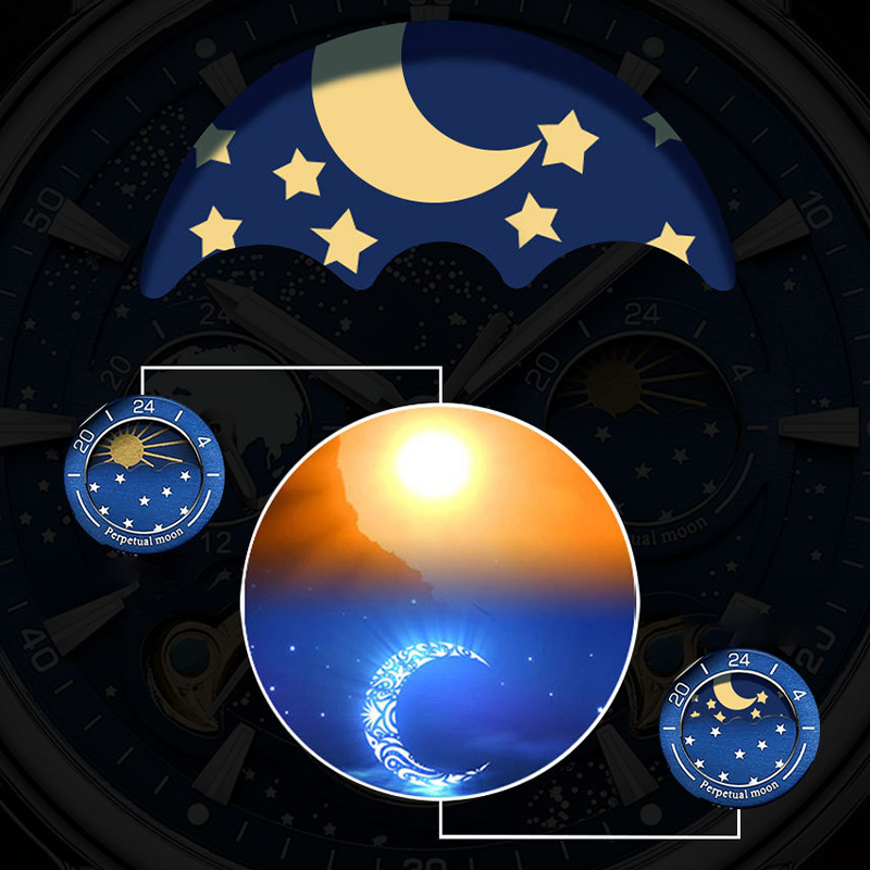đ„Lyxig automatisk Luminous Starry Sky-klocka för mĂ€n