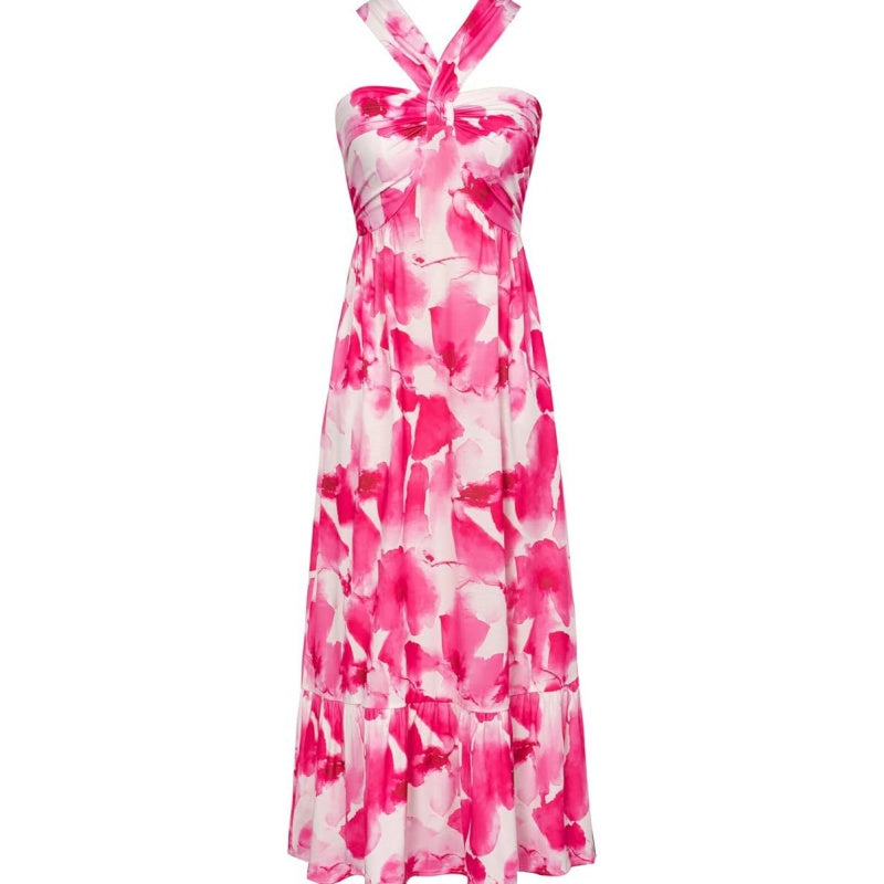 đ„Cross Halter Ărmlös Blommig Tryckt KlĂ€nning