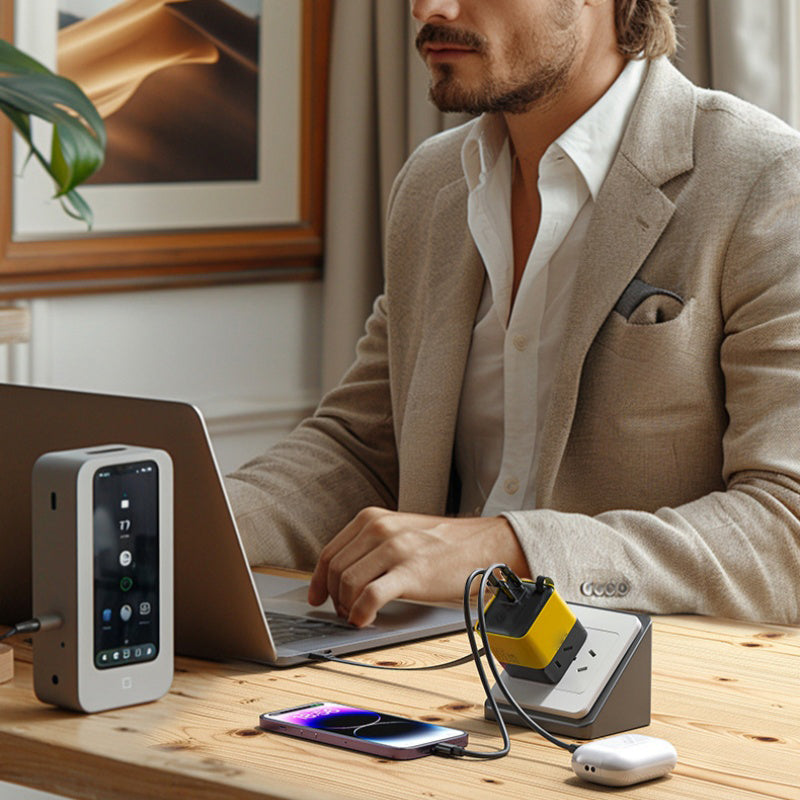 đ„3-in-1-GaN-LadegerĂ€t, 80 W MAX skalierbares Schnelllademodul mit Typ-C-Kabel und 2 USB-AnschlĂŒssen