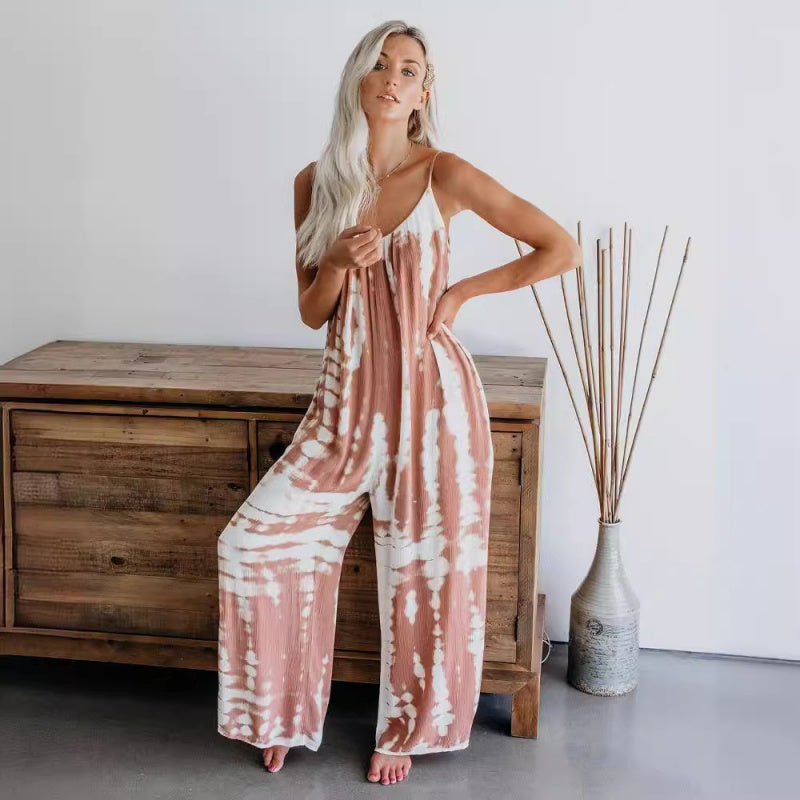 đHot Summer Sale 50% rabatt âïžDammode Spaghetti Strap Tryckt Jumpsuit