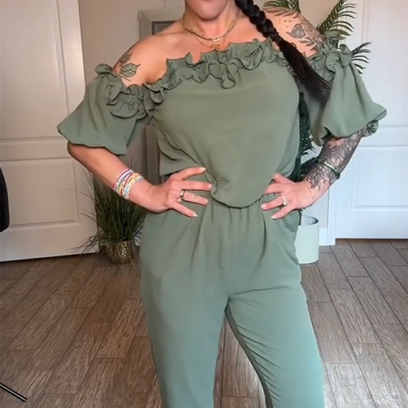 đSummer Sale 50% OFFđčOff-Shoulder Jumpsuit med Volangdetalj