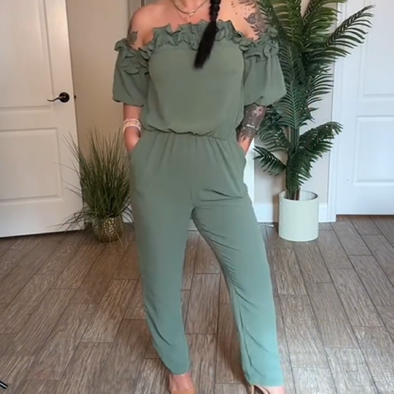 đSummer Sale 50% OFFđčOff-Shoulder Jumpsuit med Volangdetalj