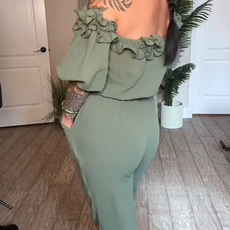 đSummer Sale 50% OFFđčOff-Shoulder Jumpsuit med Volangdetalj