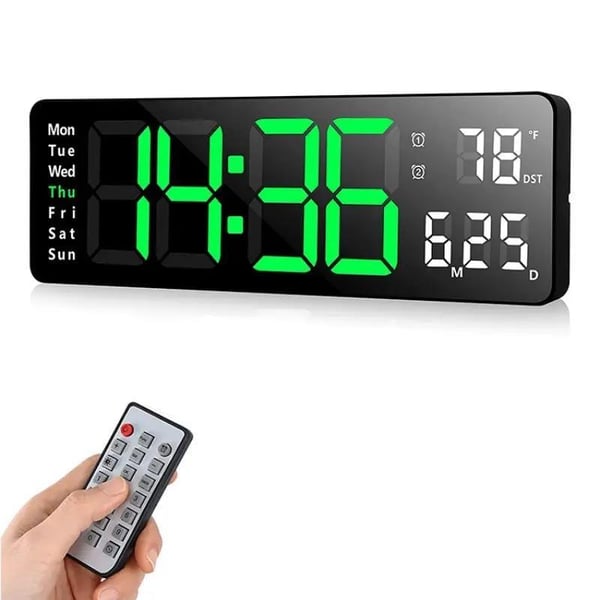 ⚡13" stor digital klocka med temperatur, datum, automatisk sommartid, nattbelysning, automatisk ljusstyrka