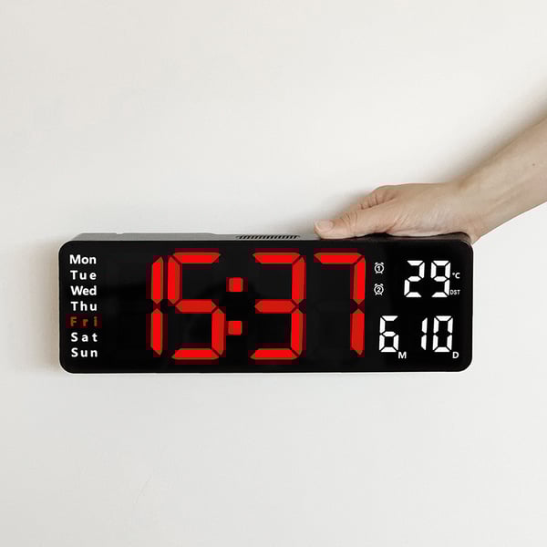 ⚡13" stor digital klocka med temperatur, datum, automatisk sommartid, nattbelysning, automatisk ljusstyrka