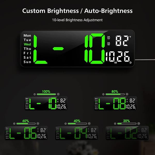 ⚡13" stor digital klocka med temperatur, datum, automatisk sommartid, nattbelysning, automatisk ljusstyrka