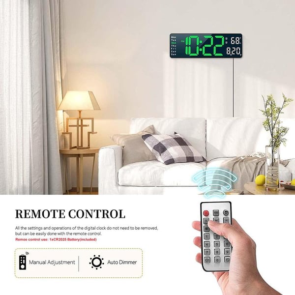 ⚡13" stor digital klocka med temperatur, datum, automatisk sommartid, nattbelysning, automatisk ljusstyrka