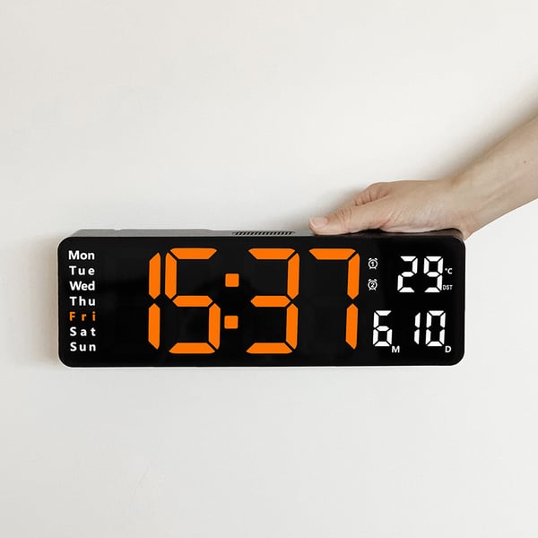 ⚡13" stor digital klocka med temperatur, datum, automatisk sommartid, nattbelysning, automatisk ljusstyrka