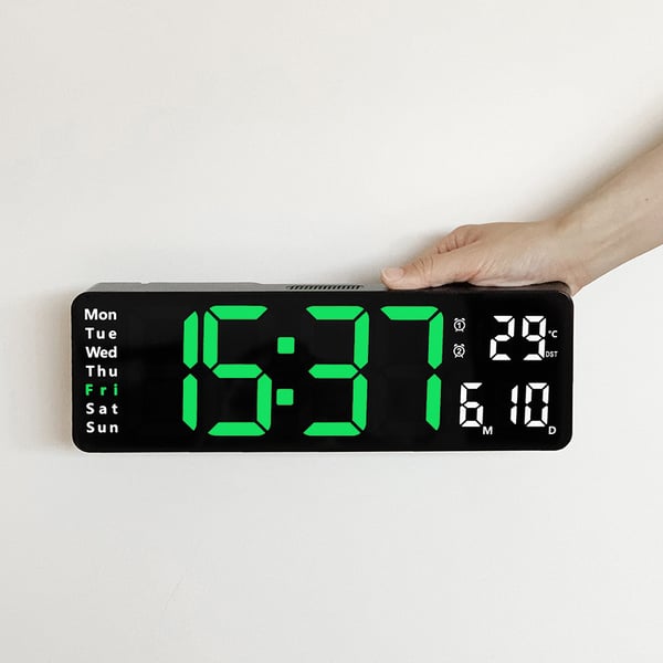 ⚡13" stor digital klocka med temperatur, datum, automatisk sommartid, nattbelysning, automatisk ljusstyrka