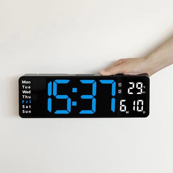 ⚡13" stor digital klocka med temperatur, datum, automatisk sommartid, nattbelysning, automatisk ljusstyrka