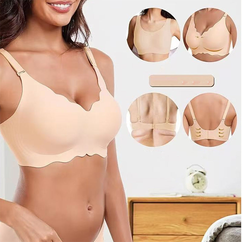 âš1+1 gratisđ„Djup V-ringning Push-up bh utan bygel och sömmar