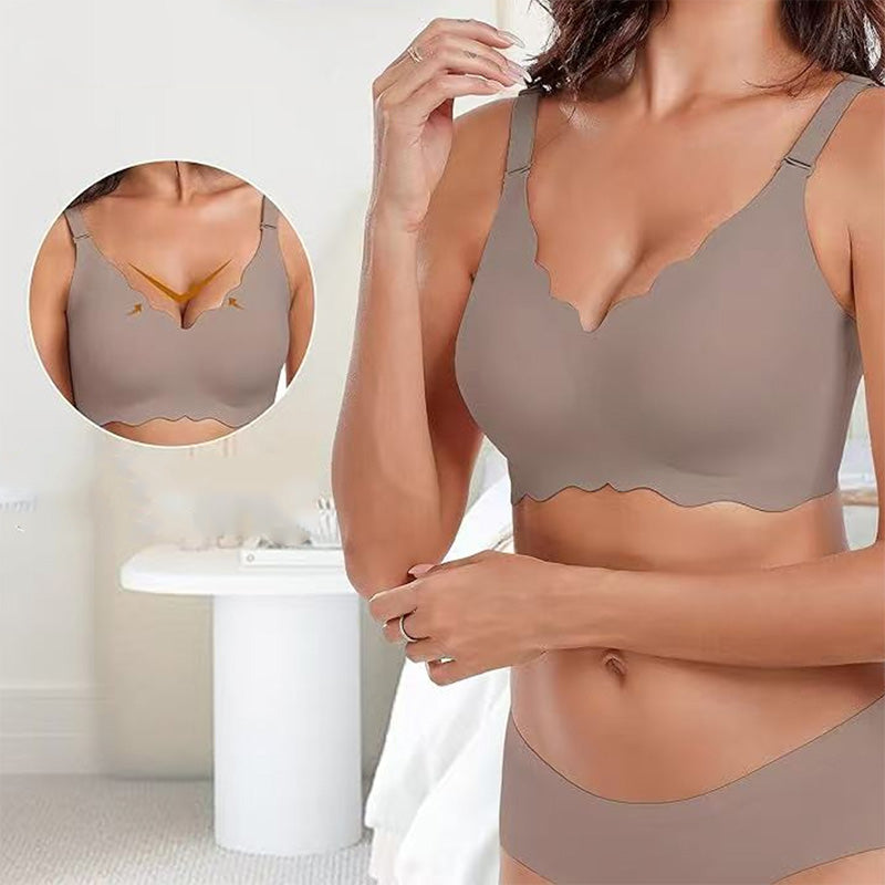 âš1+1 gratisđ„Djup V-ringning Push-up bh utan bygel och sömmar