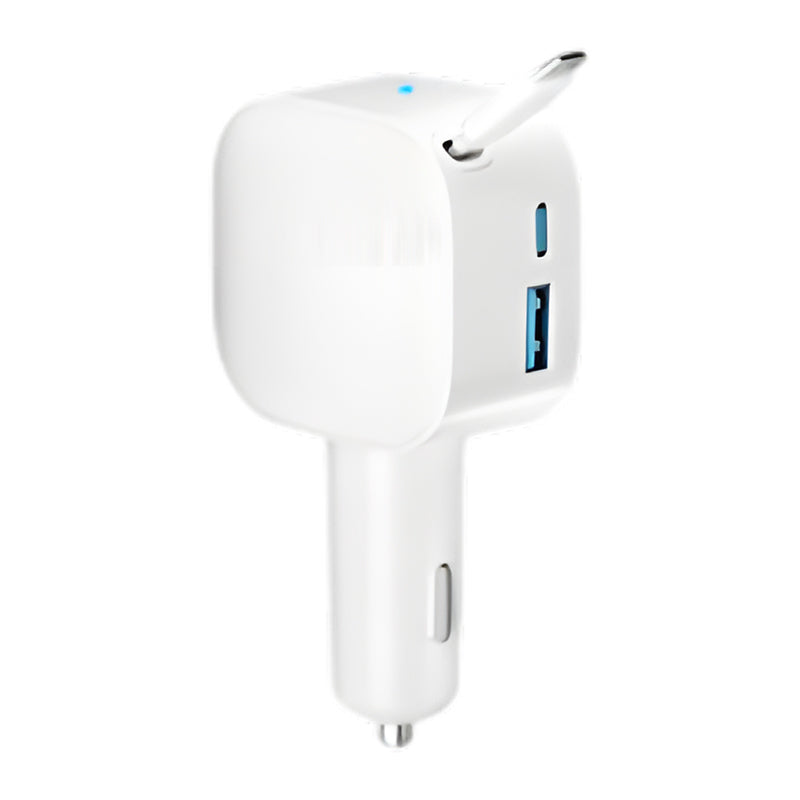 ⚡ Kompakt indragbar billaddare – Snabbladdning med självrullande kabel, dubbla USB-portar för alla enheter 🚗📱