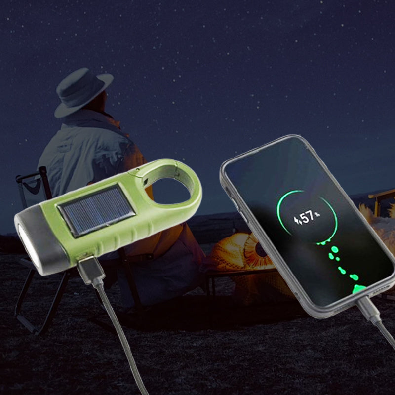 Utomhus nödlampa (handvev + sol + USB-laddning)