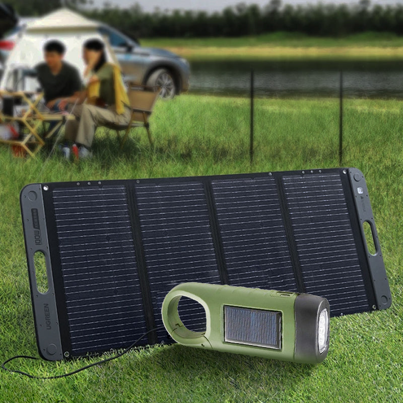 Utomhus nödlampa (handvev + sol + USB-laddning)
