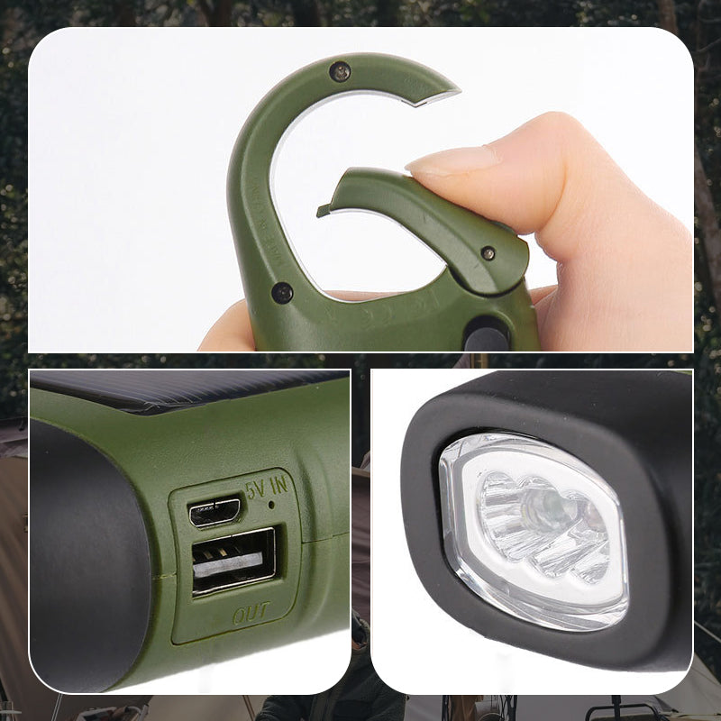 Utomhus nödlampa (handvev + sol + USB-laddning)