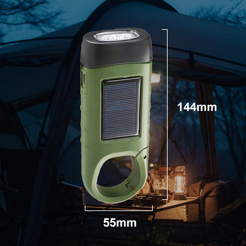 Utomhus nödlampa (handvev + sol + USB-laddning)