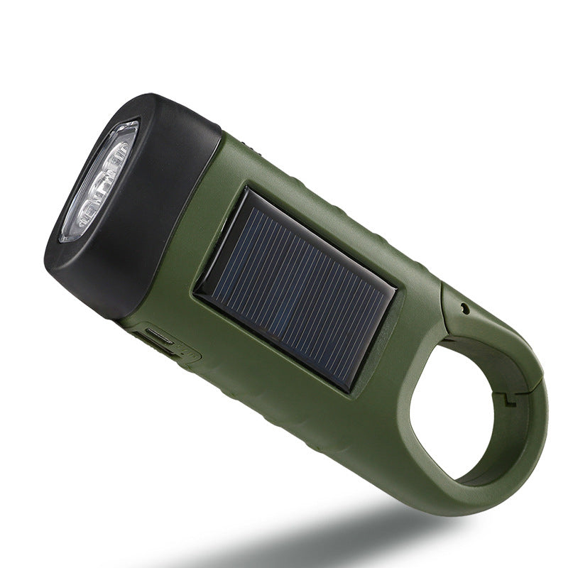 Utomhus nödlampa (handvev + sol + USB-laddning)