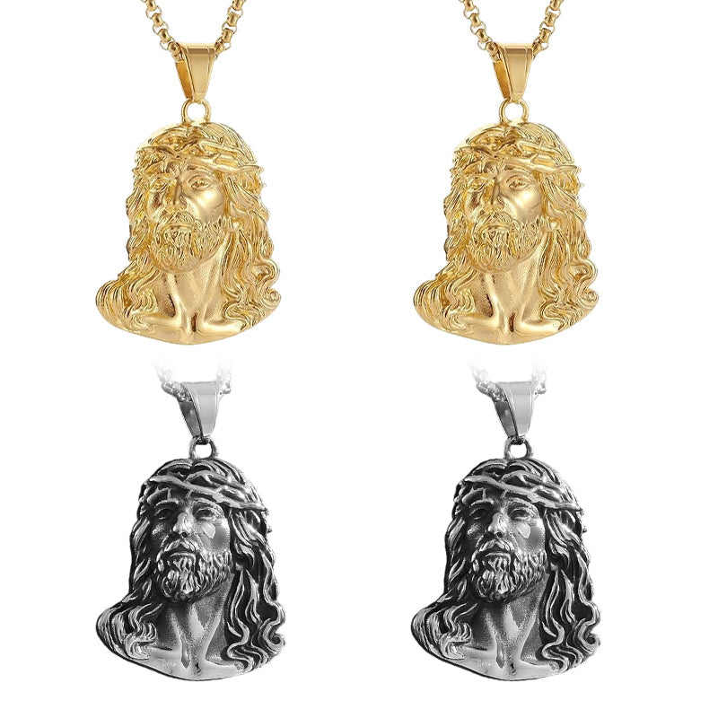 ⏳Begränsad tid 50 % rabatt⏰Halsband med Jesus-huvudhänge✝️📿