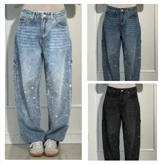 đDamjeans med lösa strass