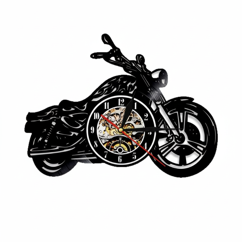 ⏳Begränsad tid 50 % rabatt⏰Retro motorcykel vinylskiva väggklocka