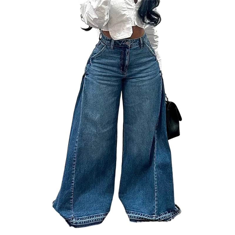 đOversized jeans med hög midja och vida ben för dam