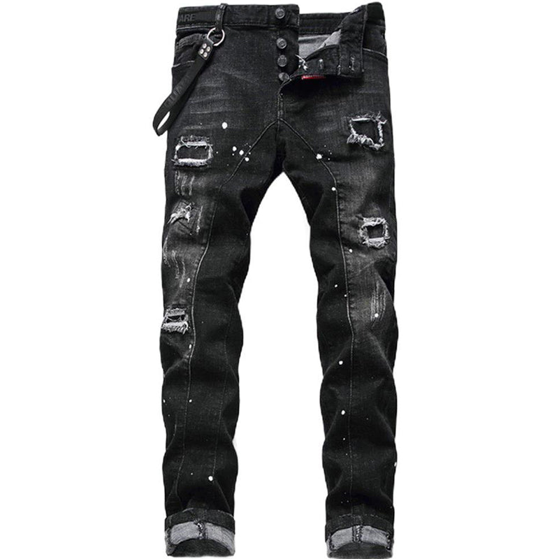 Slim Fit-jeans för män med slitningar och repningar