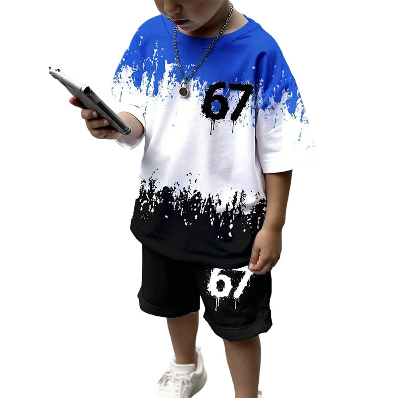 Pojkars set med 3D-tryckt t-shirt och shorts