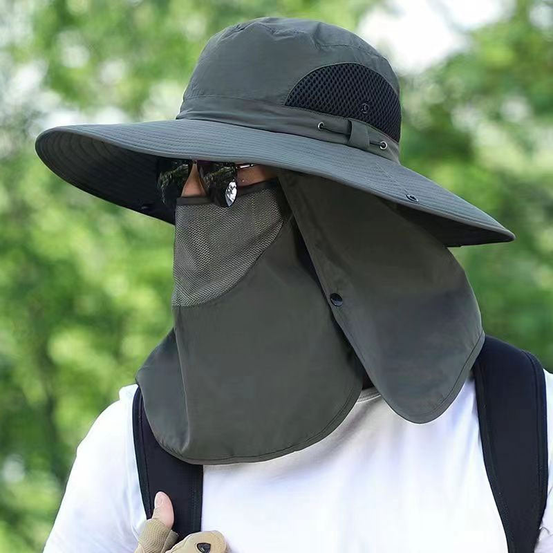 Vandringshatt med UPF 50+ – bred brätte, avtagbar ansiktsmask & ventilationshål ⛰️🧢