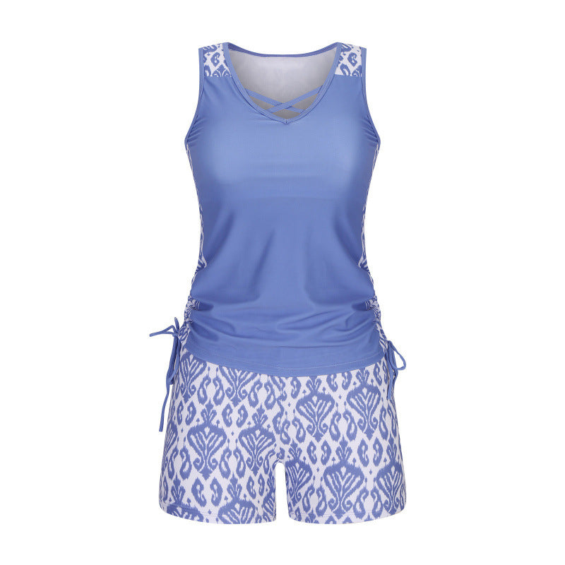 🏊♀️ 50% RABATT NU! 👙 Tvådelad tankini – justerbar sidorynking, pojkshorts & korsad V-ringning – perfekt för stranden 👙🏖️