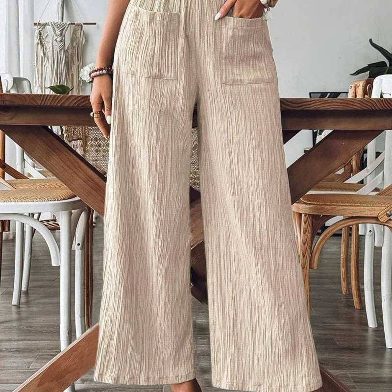 đ 50% RABATT NU!đż Dam Casual EnfĂ€rgad Löstsittande Byxor â Hög Midja Wide Leg & Skrynklig Textur â BekvĂ€ma Lounge Byxor âš
