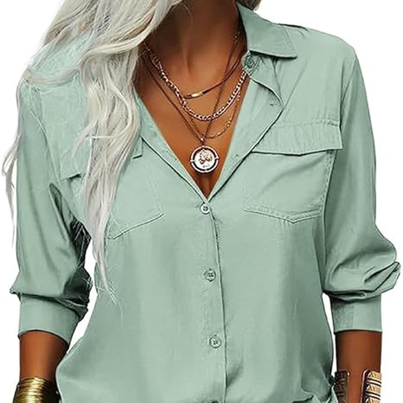 ☀️ Enfärgad damskjorta – krage, lång ärm & knäppning fram, mjukt tyg & enkel att styla till jeans, kjol & kavaj 🕶️