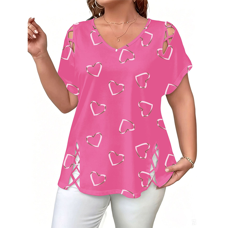 đïž 50 % rabatt â Oversized dam-T-shirt med hjĂ€rtmönster och snörningsdetaljer â avslappnad stil, andas bra och mĂ„ngsidig för vardagen â€ïž