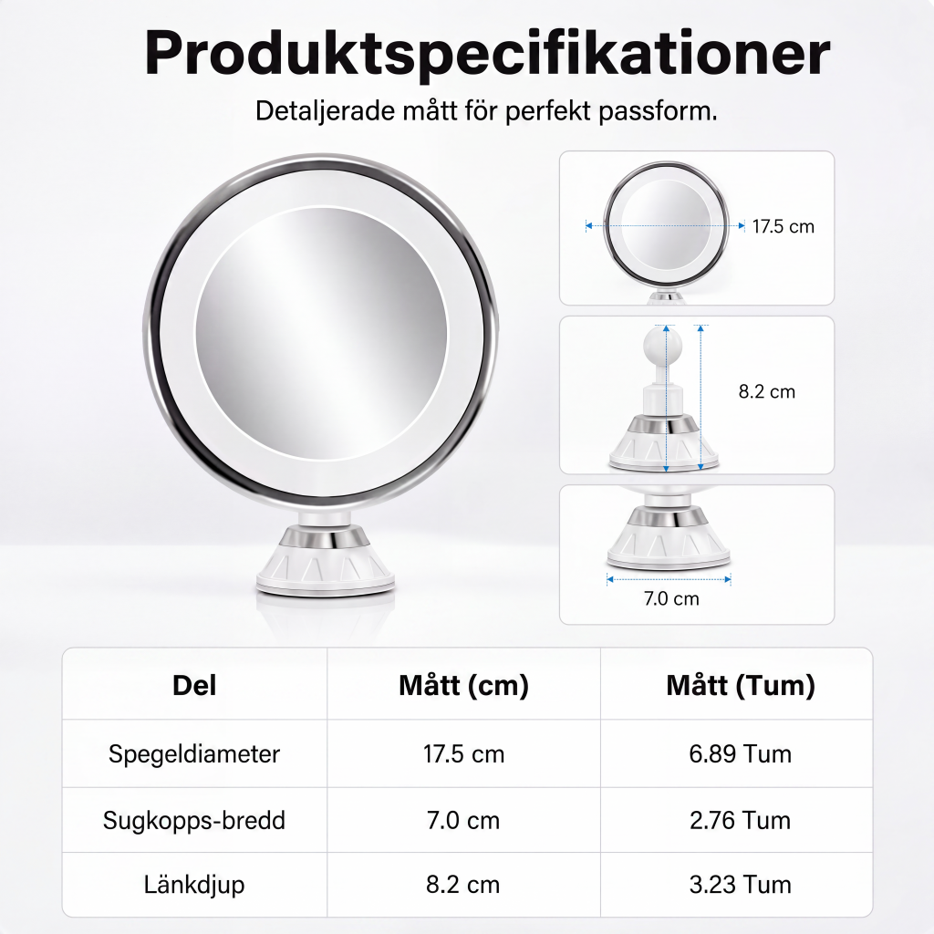 đTidsbegrĂ€nsad 50% rabatt! đĄ 10 gĂ„ngers förstorande sminkspegel med LED-ljus och sugkopp