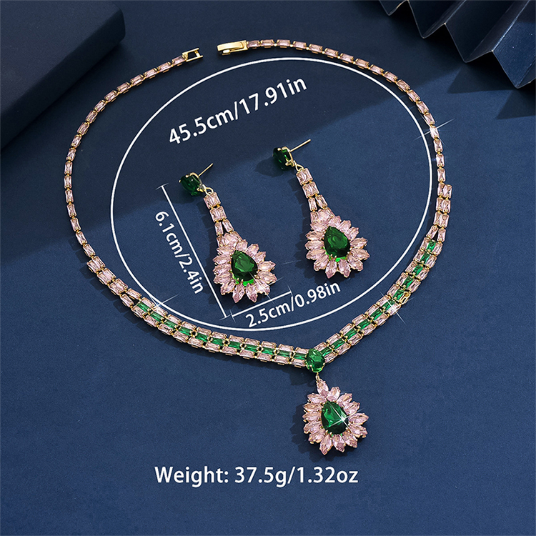 🎉 BEGRÄNSAD TID 50% RABATT! 💎 Zirkon Smyckesset – Halsband & Hängörhängen för Dam – Rosa & Grön Design, Premium Kopparbas ✨